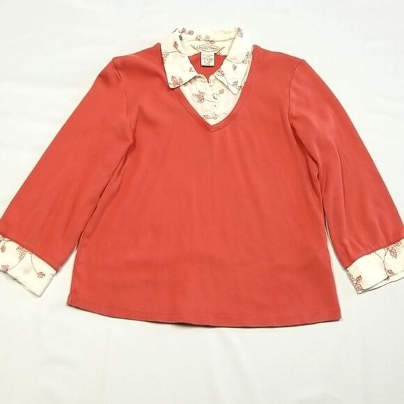 🎁5/$25 Northern Reflections Sweater Shirt Women's  Medium Orange Tan Floral - Picture 1 of 6